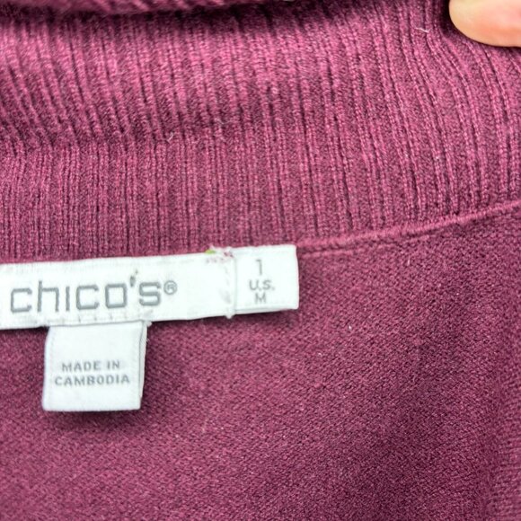 CHICO'S Cowl Neck Sweater Womens M Burgundy Drawstring Long Sleeve - Picture 2 of 8